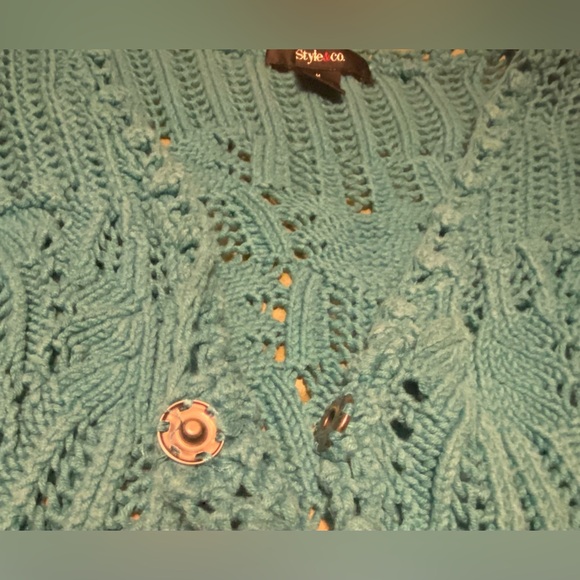 Women’s Style & Co. Dress Knit Cotton Sweater Blue Turquoise Medium snap Buttons - Picture 12 of 12